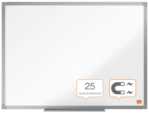 Bilde av en nobo tavle hvor det står 25 års garanti og magnet merke