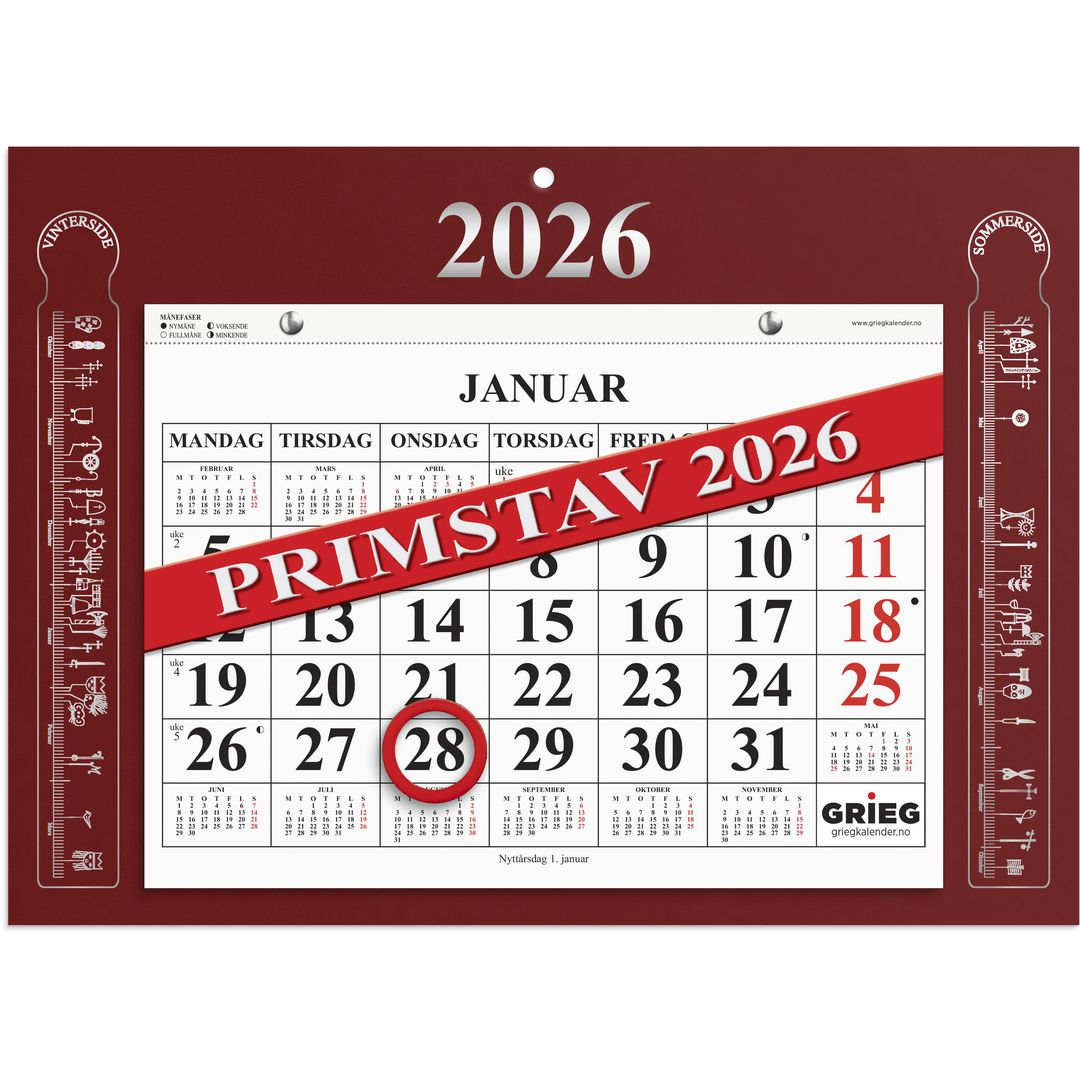 Magnetkalender GRIEG 2026 Primstav rød