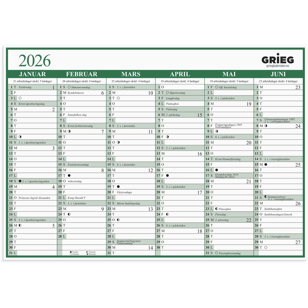 Platekalender GRIEG A5 2026 Enkel