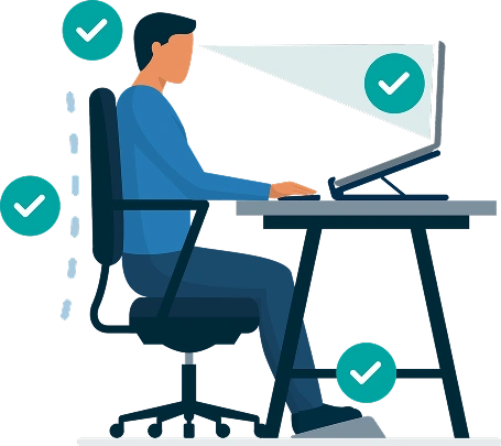 En illustrasjon av en person og hvordan man sitter riktig