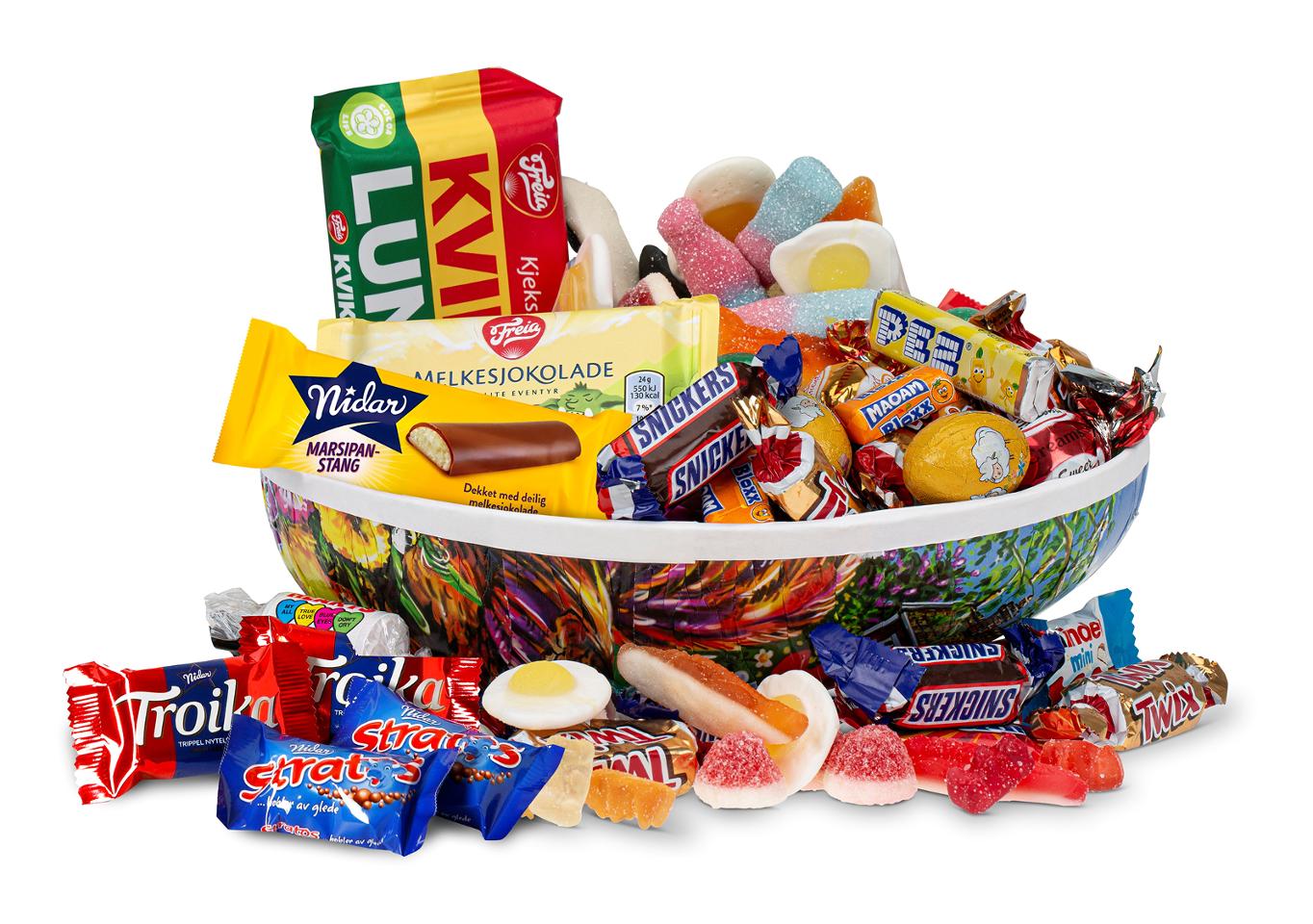 Påskeegg 23 cm sjokolade og smågodt 850g