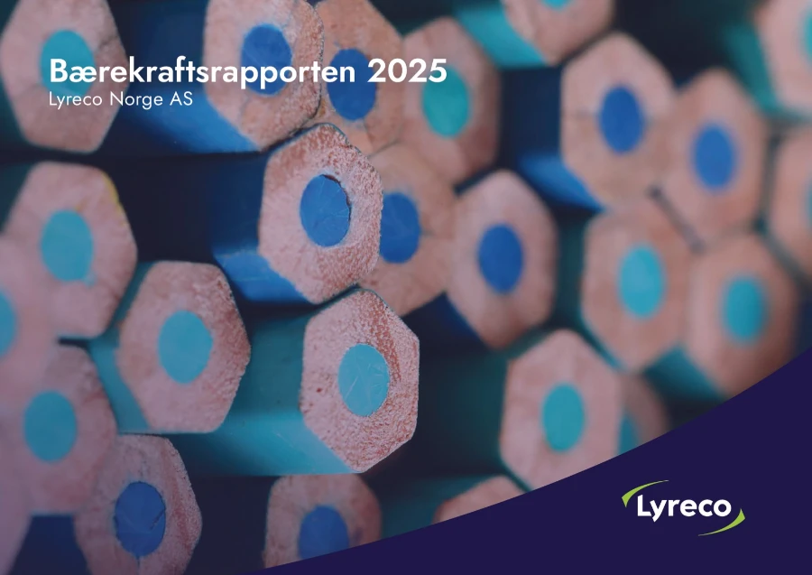 Bærekraftrapporten 2025 bilde av enden av mange blå fargeblyanter