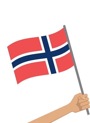 En hånd som holder et tegnet norsk flagg