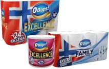 Diverse Ooops produkter (tørkepapir og toalettpapir)