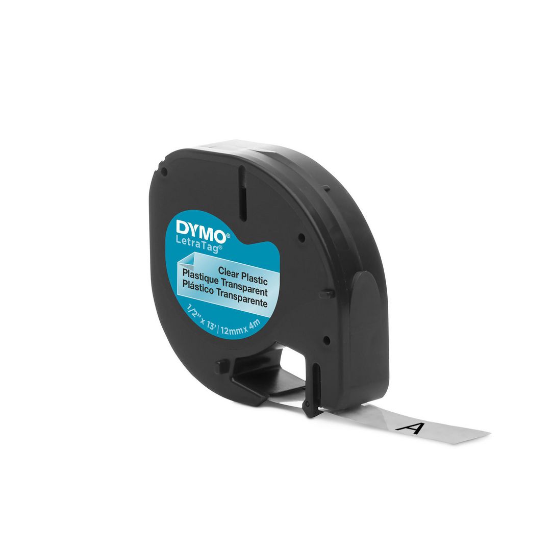 Tape DYMO LetraTag 12mm plast sort/klar produktbilde