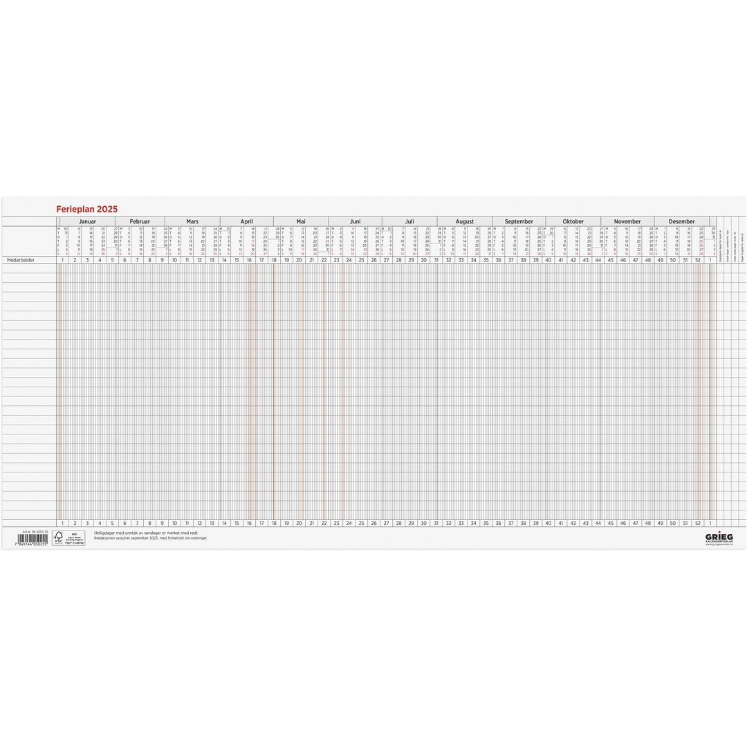 Ferieplan GRIEG 2025 produktbilde