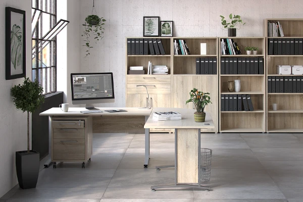 Oversikts bilde av ett kontor med diverse møbler