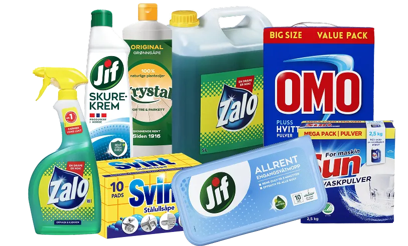 Diverse produkter av vaskemidler