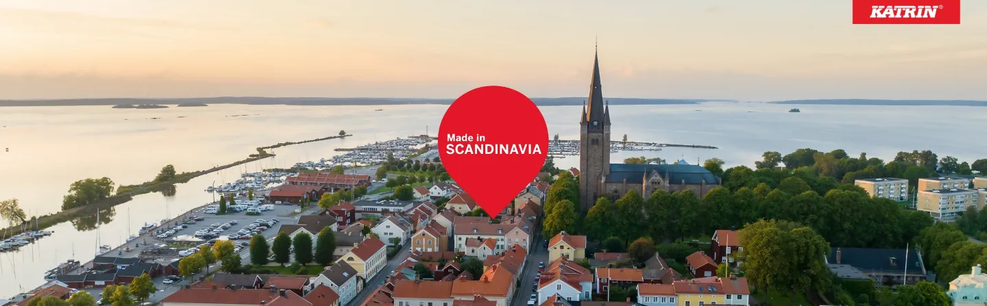 Ett sted i skandinavia, med en markør som sier 'Made in Scandinavia' og i hjørnet står det Katrin